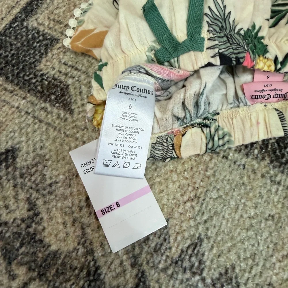 New Juicy Couture Boho Tank & Cream Tropical Print Tassel Shorts Girls sz 6 Set